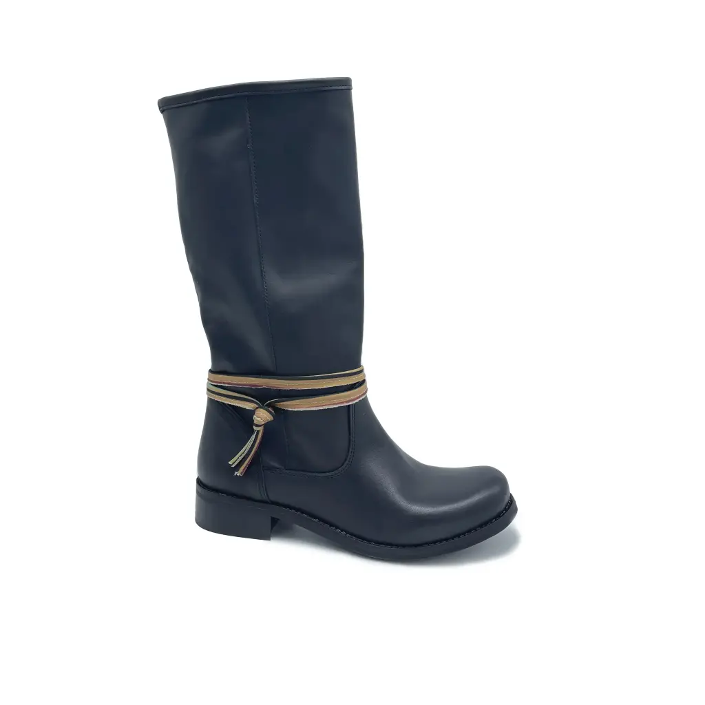 ST.200tnNR - Stivali donna sfoderati in vera pelle nera con lacci colorati