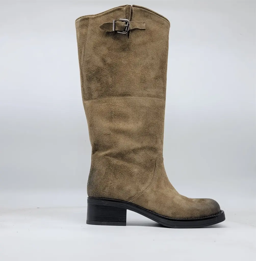 ART.87 Stivale donna in pelle scamosciata taupe Made in Italy