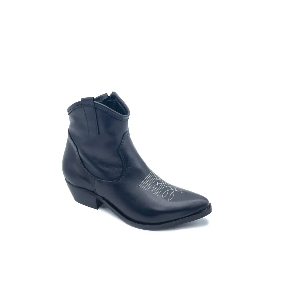 Tex30.06 Texan-style ankle boots with zipper – black leather with embroidered toe