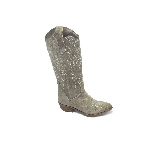 TX.30.A3tp Stivale con ricami texani donna - in colore pelle scamosciata taupè
