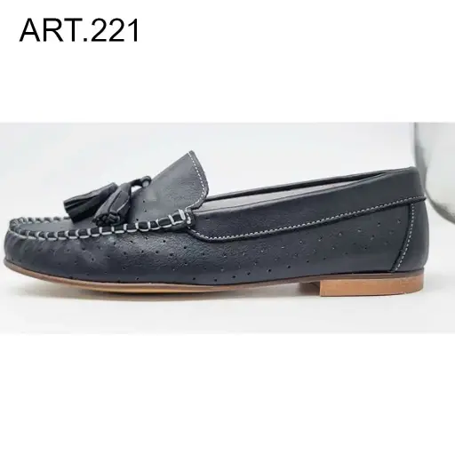 ART.221 Blue Drilled Leather Loafers Top-Stitching Made in Italy