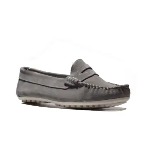 [223GREY] ART.223 Grey Leather Loafers Top-Stitching Made in Italy